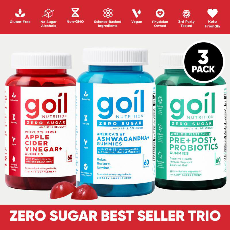 FINAL DAY: 45%OFF⏰Zero Sugar Best Seller Trio - World's First 3-in-1 Pre, Post, Probiotic, Apple Cider Vinegar with Vitamin B12 and Probiotics To Address Bloating, Ashwagandha & L-Theanine, Vitamin D gummies